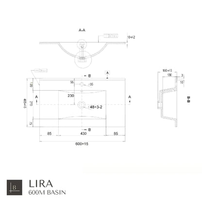 Lille 600mm Wall Hung Basin Unit with Matt Black Handles - Walnut