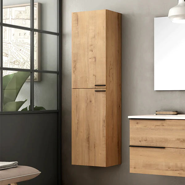 Marseille 1500mm Wall Hung Tall Cabinet with Matt Black Handles - Ostippo Oak