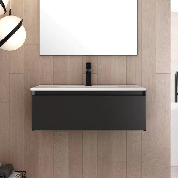 Genoa 800mm Wall Hung 1 Drawer Vanity Unit with Basin - Matt Black