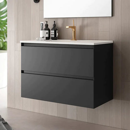 Genoa 800mm Wall Hung 2 Drawer Vanity Unit with Basin - Matt Black