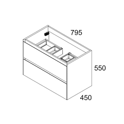 Genoa 800mm Wall Hung 2 Drawer Vanity Unit with Basin - Matt Black