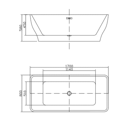 Dijon 1700 x 800 Freestanding Acrylic Bath - White