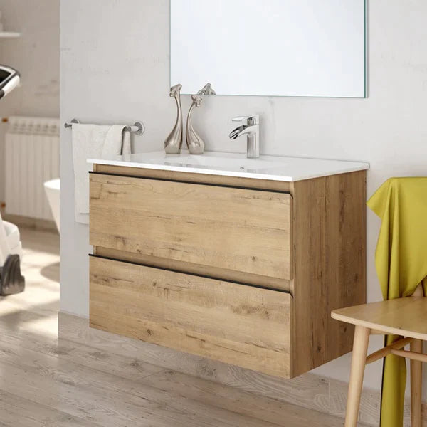 Rome1000mm Wall Hung Basin Units with Matt Black Handles - Ostippo Oak