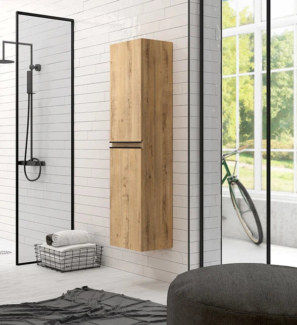 Rome1500mm Wall Hung Tall Cabinet with Matt Black Handles - Ostippo Oak