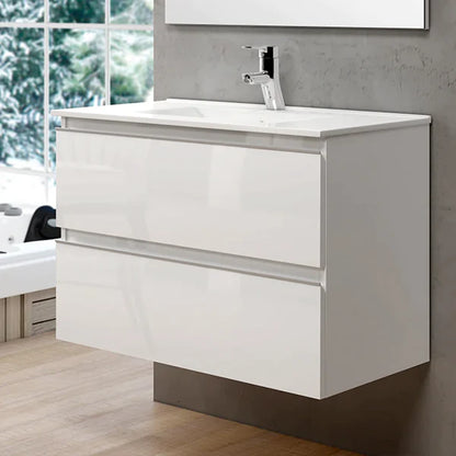 Rome 700mm Wall Hung Basin Units with Chrome Handles - Gloss White