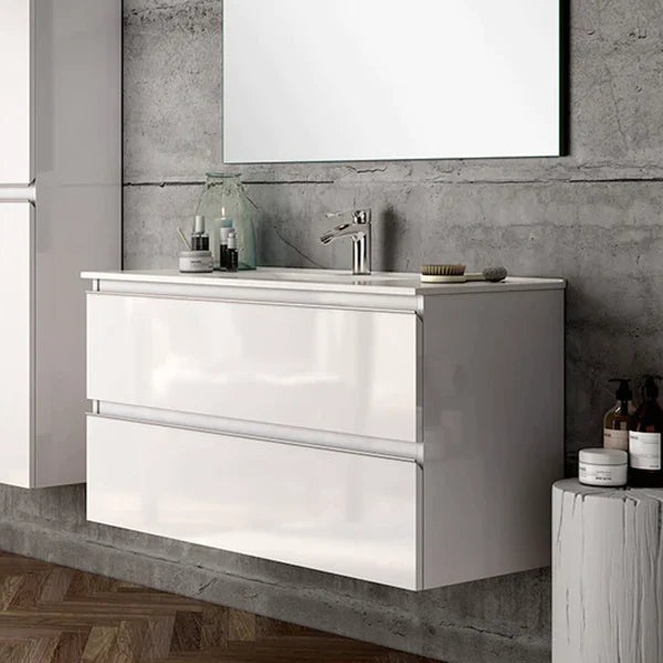 Rome 800mm Wall Hung Basin Units with Chrome Handles - Gloss White