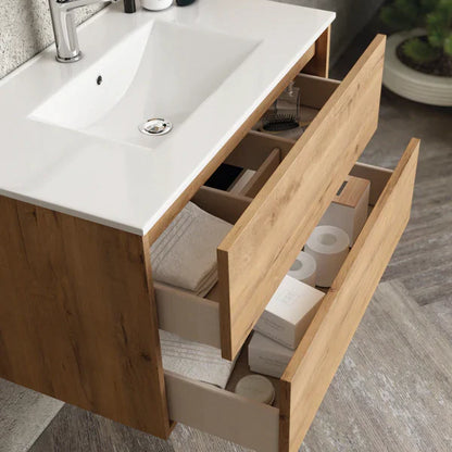 Milan 600mm Wall Hung Vanity Unit with Basin - Ostippo Oak