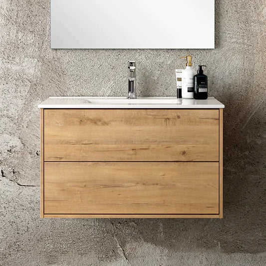 Milan 800mm Wall Hung Vanity Unit with Basin - Ostippo Oak