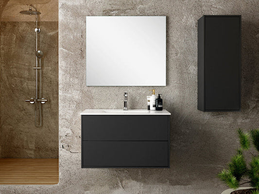 Milan 900mm Wall Hung Wall Cabinet - Matt Black